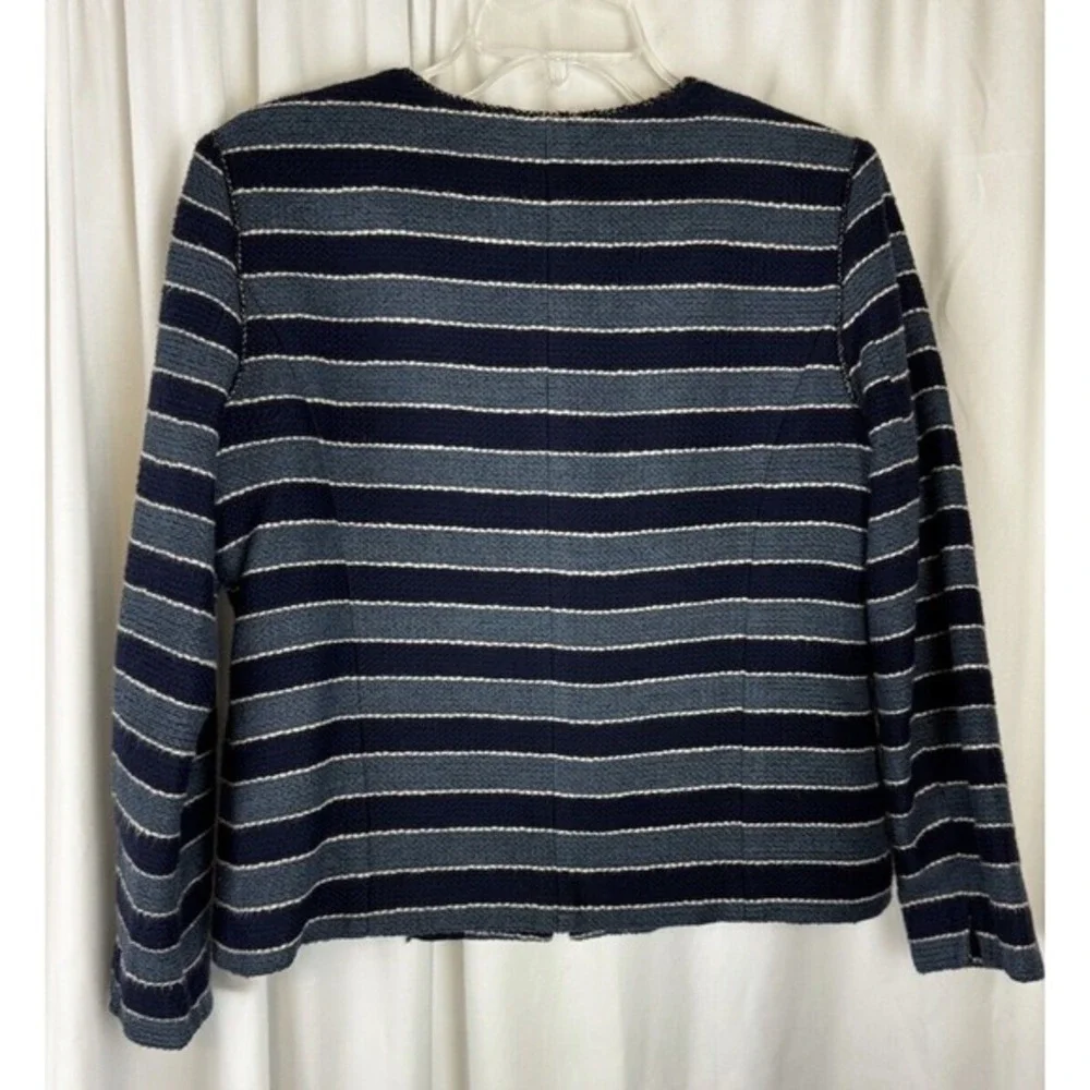LOFT Navy Blue Striped Full Zip Textured‎ Cotton Blend Jacket 6 Nautical 53-11